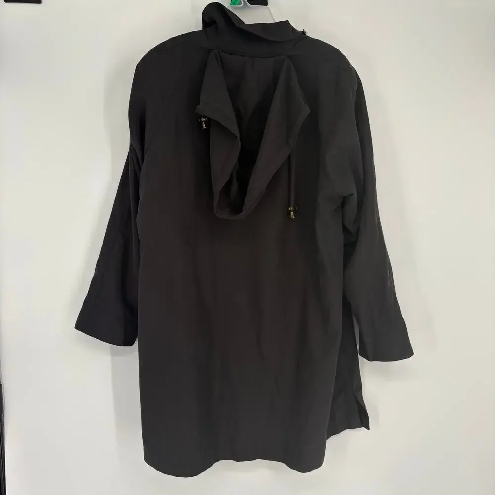 Norm‎ Thompson Dark Gray Black Hooded Rain Jacket Coat Size 1X Purple Buttons